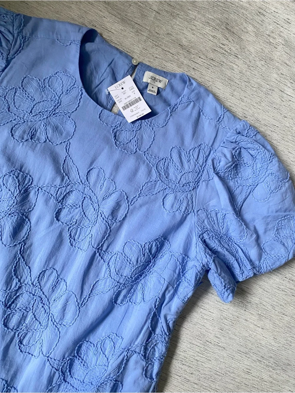 J.Crew Embroidered Floral Puff Sleeve Mini Dress Blue NWT